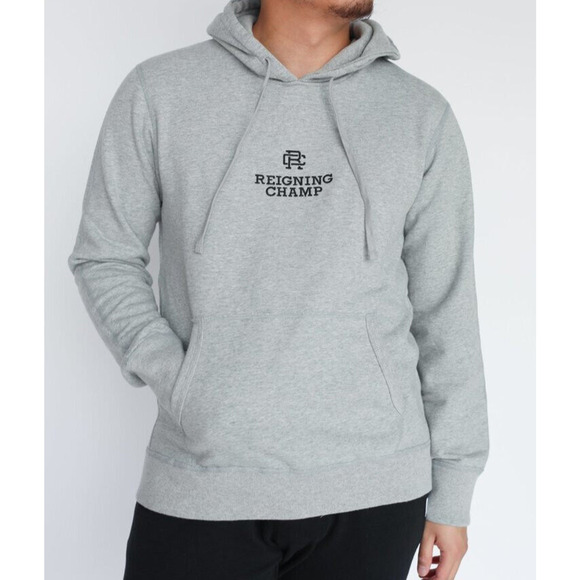 Reigning Champ Lockup Pullover Hoodie Heather Grey Spellout Sweatshirt XL *Flaw - Picture 1 of 15